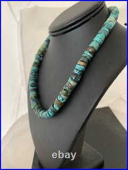 Rustic Turquoise Heishi 9mm Navajo Sterling Silver Bead Necklace 17 00639