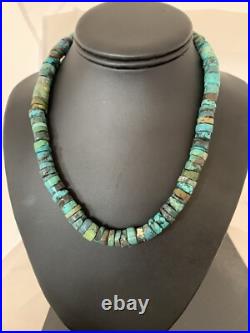 Rustic Turquoise Heishi 9mm Navajo Sterling Silver Bead Necklace 17 00639 Rustic Turquoise Heishi 9mm Navajo Sterling Silver Bead Necklace 17 00639