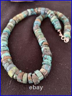 Rustic Turquoise Heishi 9mm Navajo Sterling Silver Bead Necklace 17 00639 Rustic Turquoise Heishi 9mm Navajo Sterling Silver Bead Necklace 17 00639