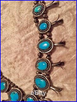 SALE! Vintage Navajo Turquoise Sterling Silver Squash Blossom Necklace