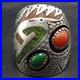 SIGNED Vintage NAVAJO Chip Inlay STERLING RING with CORAL TURQUOISE size 9.5