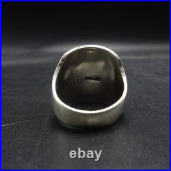 SIGNED Vintage NAVAJO Chip Inlay STERLING RING with CORAL TURQUOISE size 9.5