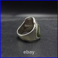 SIGNED Vintage NAVAJO Chip Inlay STERLING RING with CORAL TURQUOISE size 9.5