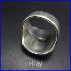 SIGNED Vintage NAVAJO Chip Inlay STERLING RING with CORAL TURQUOISE size 9.5