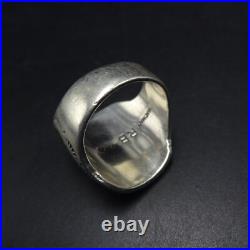SIGNED Vintage NAVAJO Chip Inlay STERLING RING with CORAL TURQUOISE size 9.5
