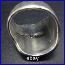 SIGNED Vintage NAVAJO Chip Inlay STERLING RING with CORAL TURQUOISE size 9.5