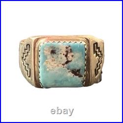 Signed ROY BUCK Navajo Sterling Turquoise Men's Ring Sz 10 9.2g Vintage