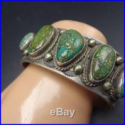 Signed Vintage NAVAJO Sterling Silver & Rare TYRONE TURQUOISE Cuff BRACELET 104g