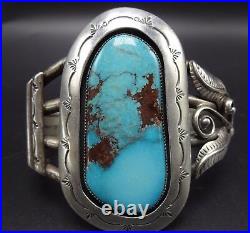 Signed Vintage NAVAJO Sterling Silver & TURQUOISE Shadowbox Cuff BRACELET 74g