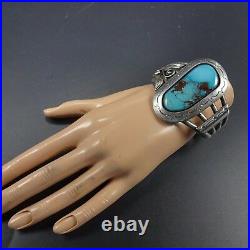 Signed Vintage NAVAJO Sterling Silver & TURQUOISE Shadowbox Cuff BRACELET 74g