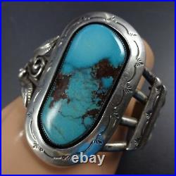 Signed Vintage NAVAJO Sterling Silver & TURQUOISE Shadowbox Cuff BRACELET 74g