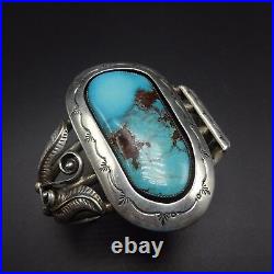 Signed Vintage NAVAJO Sterling Silver & TURQUOISE Shadowbox Cuff BRACELET 74g