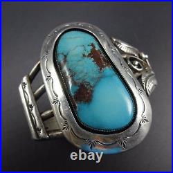 Signed Vintage NAVAJO Sterling Silver & TURQUOISE Shadowbox Cuff BRACELET 74g