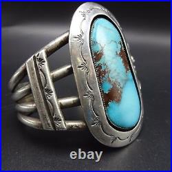 Signed Vintage NAVAJO Sterling Silver & TURQUOISE Shadowbox Cuff BRACELET 74g