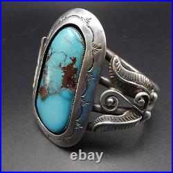 Signed Vintage NAVAJO Sterling Silver & TURQUOISE Shadowbox Cuff BRACELET 74g