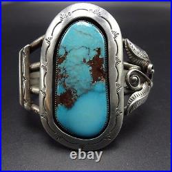 Signed Vintage NAVAJO Sterling Silver & TURQUOISE Shadowbox Cuff BRACELET 74g