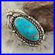 Signed Vintage Native American Sterling Oval Turquoise Decorated Ring Size 7.75