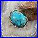 Signed Vintage Native American Sterling Silver Large Oval Turquoise Ring Sz 12.5