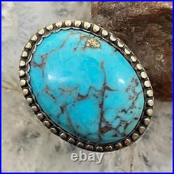 Signed Vintage Native American Sterling Silver Large Oval Turquoise Ring Sz 12.5