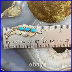 Signed Vintage Native American Sterling Silver Turquoise Leaf Dangle Earrings