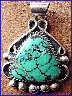 Signed Vintage Navajo Native American Sterling Silver Natural Turquoise Pendant