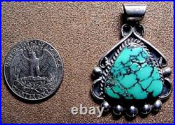 Signed Vintage Navajo Native American Sterling Silver Natural Turquoise Pendant