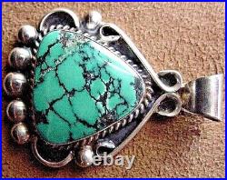 Signed Vintage Navajo Native American Sterling Silver Natural Turquoise Pendant