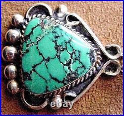 Signed Vintage Navajo Native American Sterling Silver Natural Turquoise Pendant