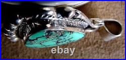 Signed Vintage Navajo Native American Sterling Silver Natural Turquoise Pendant