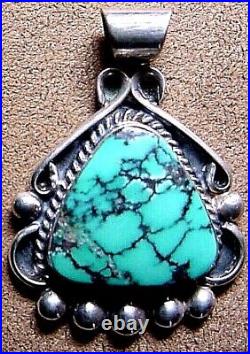 Signed Vintage Navajo Native American Sterling Silver Natural Turquoise Pendant
