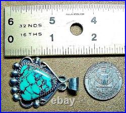 Signed Vintage Navajo Native American Sterling Silver Natural Turquoise Pendant