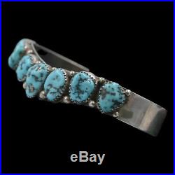 Signed Vintage Navajo Native American Turquoise Sterling Silver Cuff Bracelet