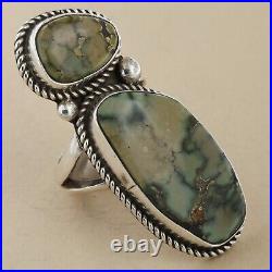 Signed Vintage Navajo Old Pawn Sterling Silver Green Turquoise Solid Bezel Ring