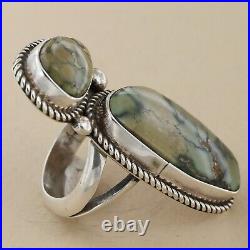 Signed Vintage Navajo Old Pawn Sterling Silver Green Turquoise Solid Bezel Ring