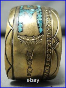 Signed Vintage Navajo Turquoise Coral Sterling Silver Bracelet