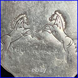 Signed Vintage Yellowhorse Navajo Turquoise Sterling Pendant paperclip Chain 28