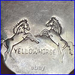 Signed Vintage Yellowhorse Navajo Turquoise Sterling Pendant paperclip Chain 28