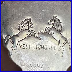 Signed Vintage Yellowhorse Navajo Turquoise Sterling Pendant paperclip Chain 28