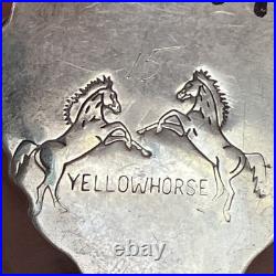 Signed Vintage Yellowhorse Navajo Turquoise Sterling Pendant paperclip Chain 28