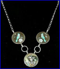 Signed Vintage Zuni Native American Sterling Silver Stone Inlay Bird Necklace