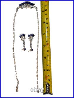 Signed Vtg Zuni Needlepoint Lapis Necklace And Earings