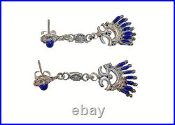 Signed Vtg Zuni Needlepoint Lapis Necklace And Earings
