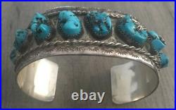 Signed/stamped Vintage Navajo Kingman Turquoise & Sterling Silver Row Bracelet