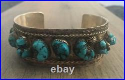 Signed/stamped Vintage Navajo Kingman Turquoise & Sterling Silver Row Bracelet