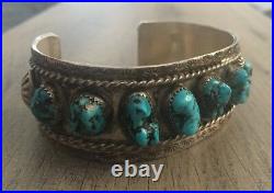 Signed/stamped Vintage Navajo Kingman Turquoise & Sterling Silver Row Bracelet