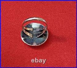 Size 6.5 Vintage Native American Coral & Sterling Silver Shadowbox Ring. Navajo