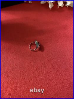 Size 6.5 Vintage Native American Coral & Sterling Silver Shadowbox Ring. Navajo