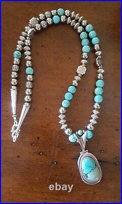 Sky Blue Turquoise Bead, Navajo Pearls & Silver Vintage Pendant & Certificate