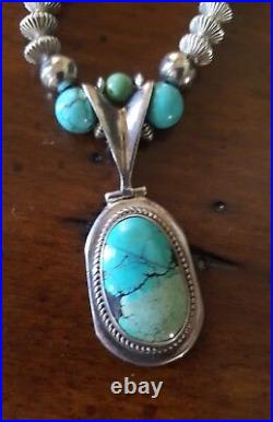 Sky Blue Turquoise Bead, Navajo Pearls & Silver Vintage Pendant & Certificate