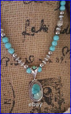 Sky Blue Turquoise Bead, Navajo Pearls & Silver Vintage Pendant & Certificate